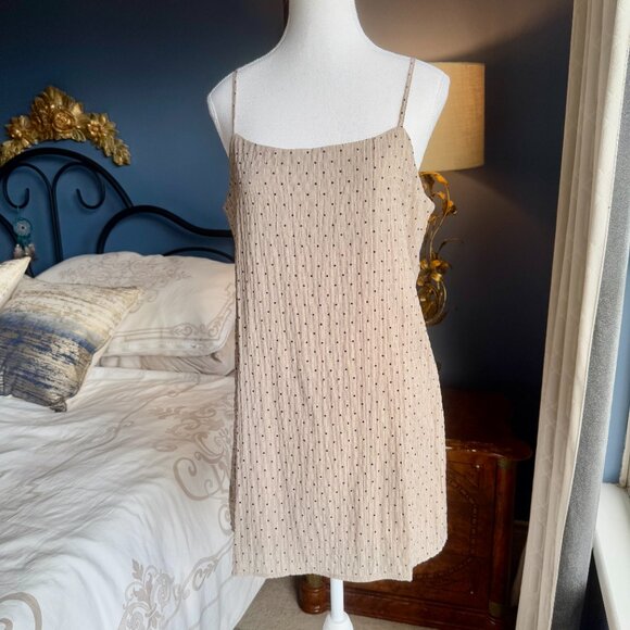 3 For $25 Mahina Sleeveless Beige With Black Polka Dots Sheath Beachy Dress - Picture 2 of 12